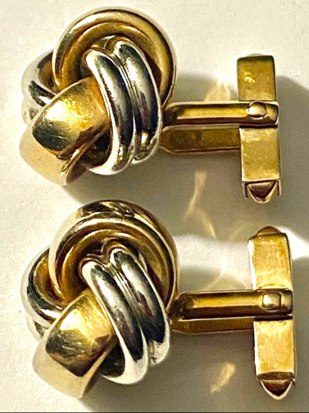 Vintage Swank Silver And Gold Tone Metal Love Knot Style Cufflinks